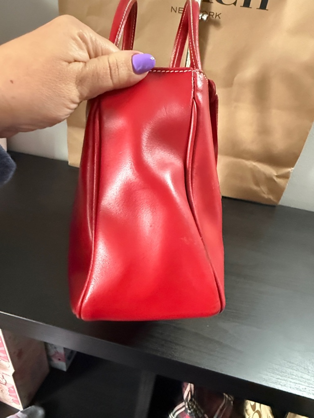 Furla Red Leather Shoulder Tote with Crossbody Strap - Picture 12 of 14
